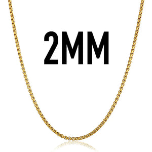 2/3/4/5MM Thin Mens Boys Chain Womens Round Box Link Stainless Steel Necklace