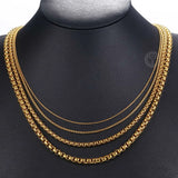 2/3/4/5MM Thin Mens Boys Chain Womens Round Box Link Stainless Steel Necklace