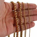 2/3/4/5MM Thin Mens Boys Chain Womens Round Box Link Stainless Steel Necklace