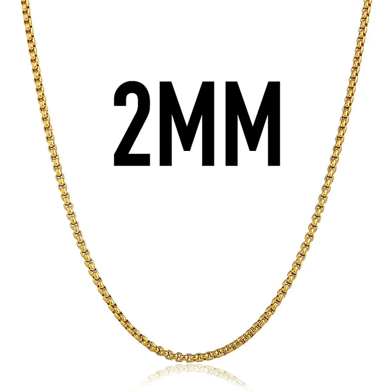 2/3/4/5MM Thin Mens Boys Chain Womens Round Box Link Stainless Steel Necklace
