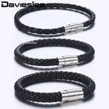 Men's Brown Braided Cord Stainless Steel Clasp Bracelet