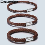 Men's Brown Braided Cord Stainless Steel Clasp Bracelet
