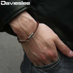 Men's Brown Braided Cord Stainless Steel Clasp Bracelet