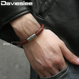 Men's Brown Braided Cord Stainless Steel Clasp Bracelet