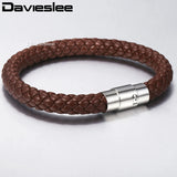 Men's Brown Braided Cord Stainless Steel Clasp Bracelet