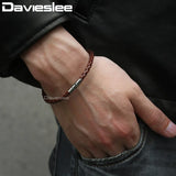 Men's Brown Braided Cord Stainless Steel Clasp Bracelet