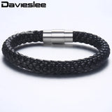 Men's Brown Braided Cord Stainless Steel Clasp Bracelet