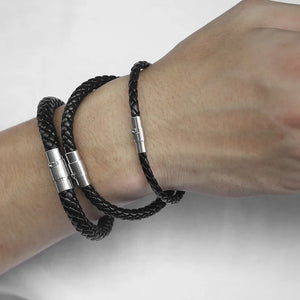 Men's Brown Braided Cord Stainless Steel Clasp Bracelet