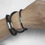 Men's Brown Braided Cord Stainless Steel Clasp Bracelet