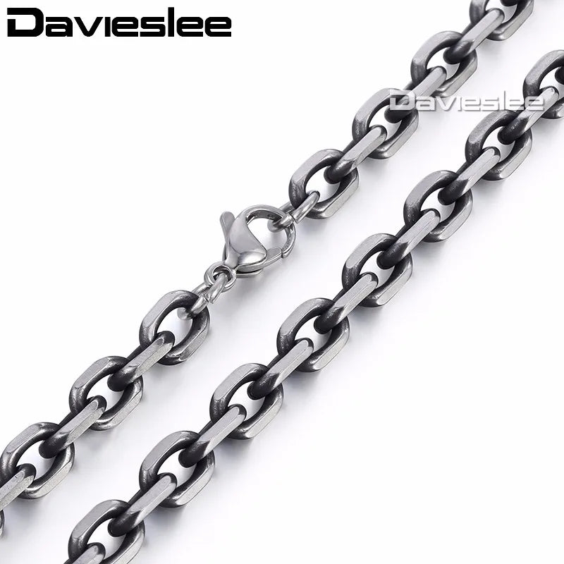 Gunmetal Tone Stainless Steel Cable Chain Necklace for Men 6mm 18-36inch LKN498