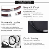 Brown Braided Leather Bracelet Stainless Steel Clasp