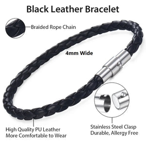 Brown Braided Leather Bracelet Stainless Steel Clasp