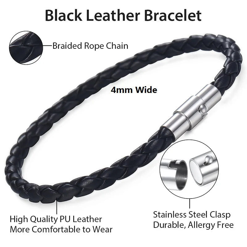 Brown Braided Leather Bracelet Stainless Steel Clasp