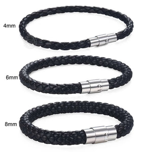 Brown Braided Leather Bracelet Stainless Steel Clasp