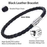 Brown Braided Leather Bracelet Stainless Steel Clasp