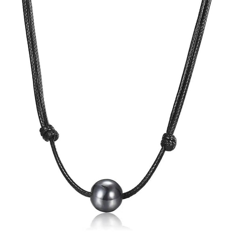 Hematite Bead Leather Necklace Choker for Men Boys Adjustable Teen Jewelry