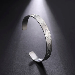 Christian Symbol Jesus Fish Cuff Bracelet Religious Faith Pray Catholic Bangle