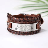Custom Stainless Steel Leather Bangle Bracelet