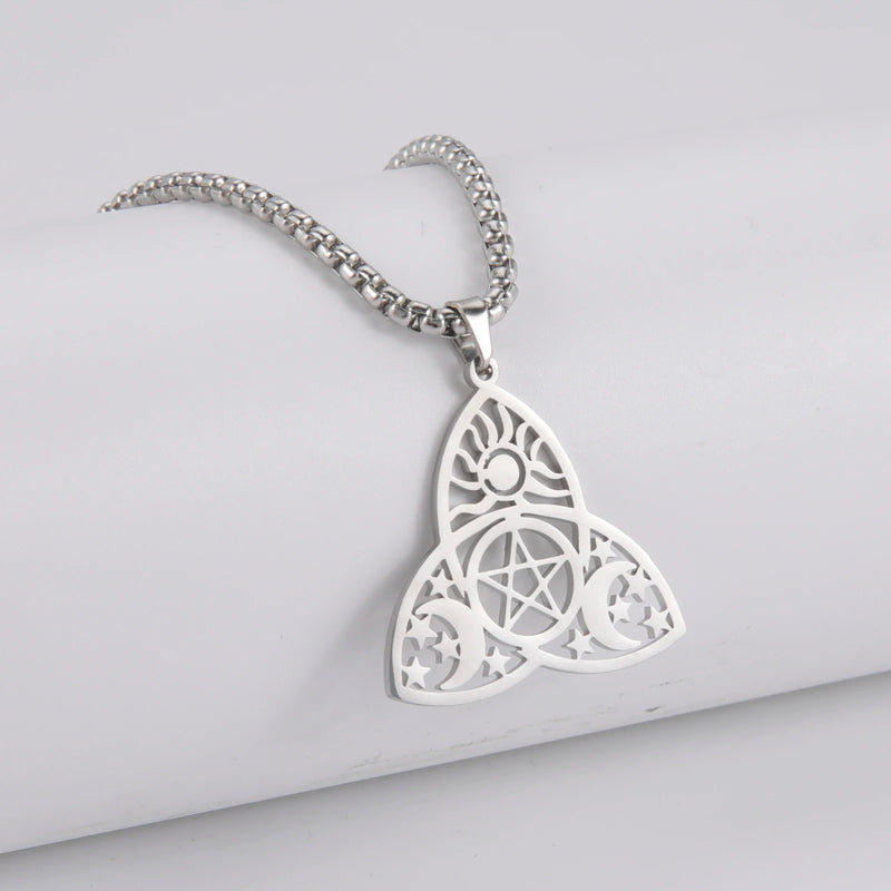 Wiccan Triple Moon Goddess Pendant Stainless Steel