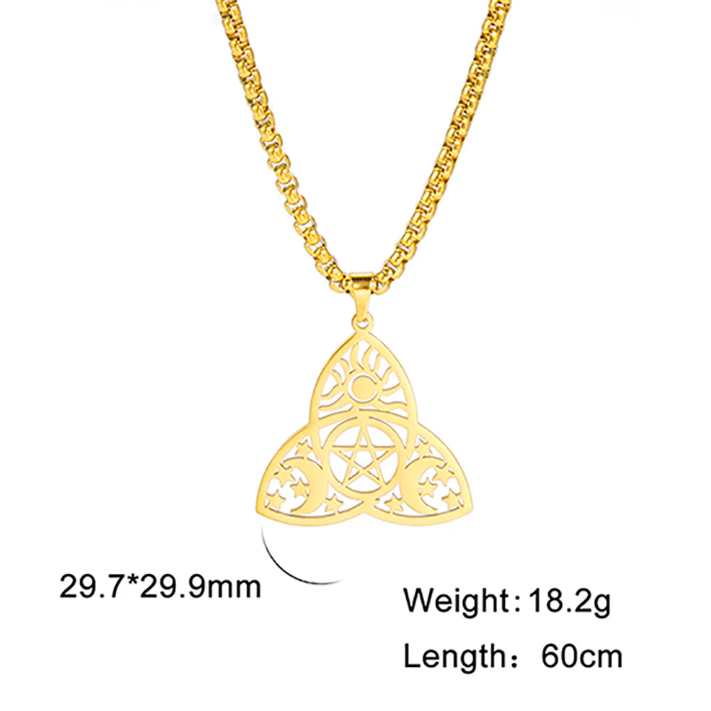 Wiccan Triple Moon Goddess Pendant Stainless Steel