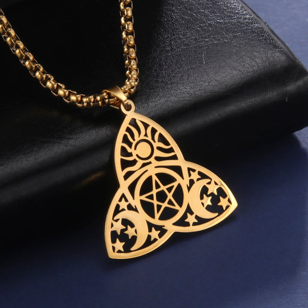 Wiccan Triple Moon Goddess Pendant Stainless Steel