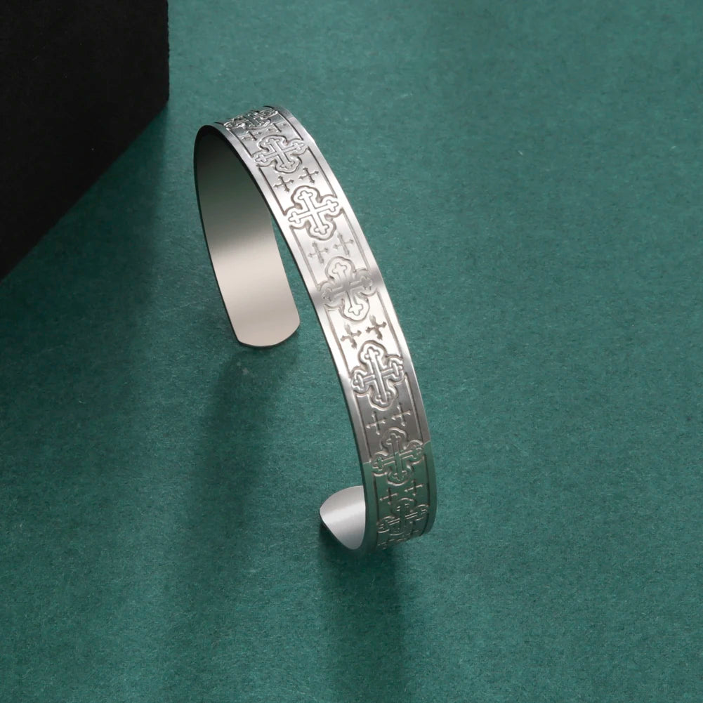 Vintage Cross Bangle Faith Hope Love Amulet Bracelet Stainless Steel
