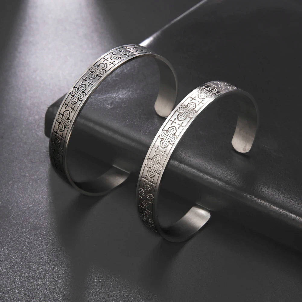 Vintage Cross Bangle Faith Hope Love Amulet Bracelet Stainless Steel