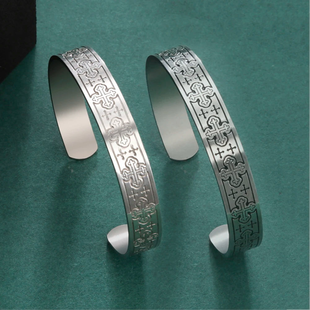 Vintage Cross Bangle Faith Hope Love Amulet Bracelet Stainless Steel