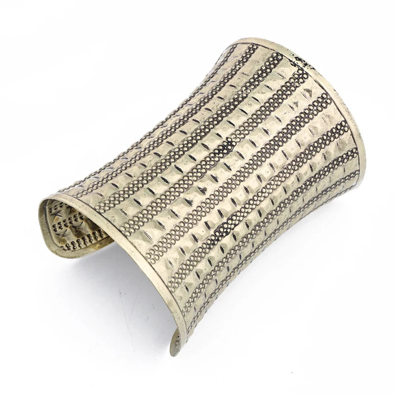 Vintage Tibetan Silver Bracelet Huge Open Cuff Bangle Carved Stripe Women Jewelr