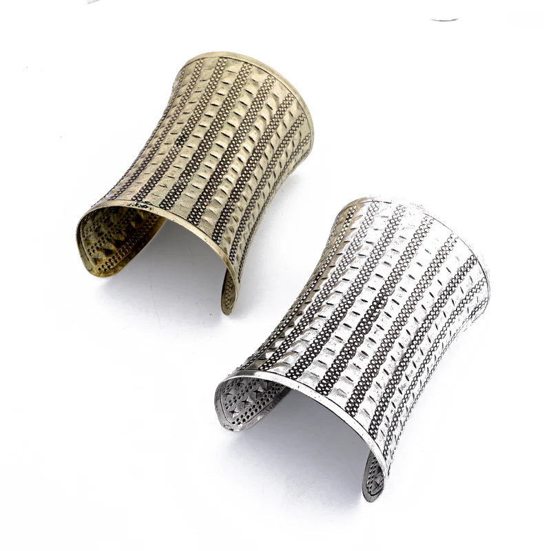 Vintage Tibetan Silver Bracelet Huge Open Cuff Bangle Carved Stripe Women Jewelr