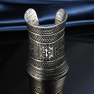 Vintage Tibetan Silver Plated Bracelet Huge Open Cuff Bangle Flower Carving