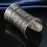 Vintage Tibetan Silver Plated Bracelet Huge Open Cuff Bangle Flower Carving
