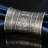 Vintage Tibetan Silver Plated Bracelet Huge Open Cuff Bangle Flower Carving
