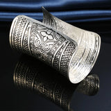 Vintage Tibetan Silver Plated Bracelet Huge Open Cuff Bangle Flower Carving