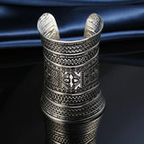 Vintage Tibetan Silver Plated Bracelet Huge Open Cuff Bangle Flower Carving