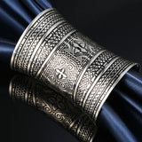 Vintage Tibetan Silver Plated Bracelet Huge Open Cuff Bangle Flower Carving