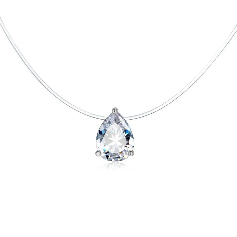 Zircon Water Drop Pendant Necklace Womens Jewelry Invisible Collar Chain