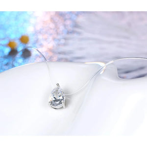 Zircon Water Drop Pendant Necklace Womens Jewelry Invisible Collar Chain
