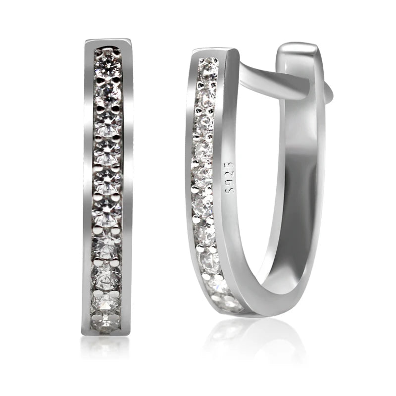 CZ Stone Hoop Earrings 925 Sterling Silver Classic Style Fine Jewelry