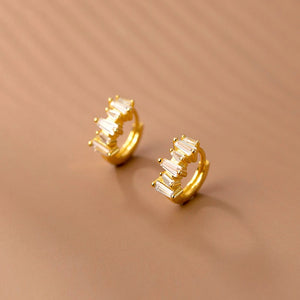 925 Sterling Silver Small Hoop Earrings with Clear Cubic Zirconia