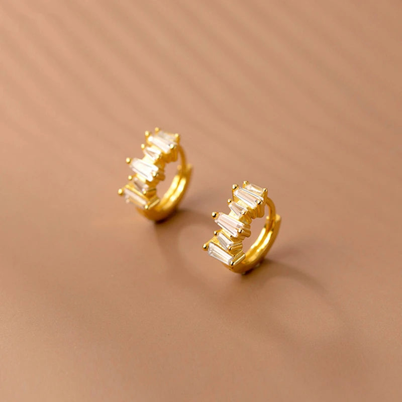 925 Sterling Silver Small Hoop Earrings with Clear Cubic Zirconia