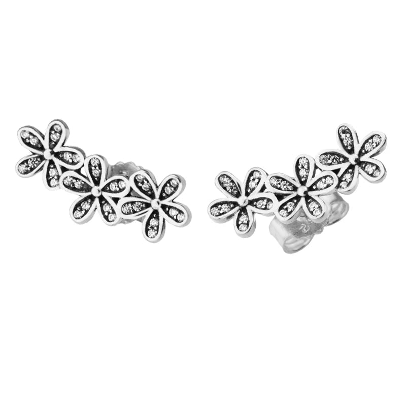 Dazzling Daisies Clear CZ Earrings 925 Sterling Silver Jewelry