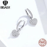 925-Silver Beaded Heart Drop Earrings Wedding Jewelry