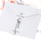 Micro CZ Moon Star Tassels Pendant Silver Necklace Gift S-N239