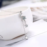 Micro CZ Moon Star Tassels Pendant Silver Necklace Gift S-N239