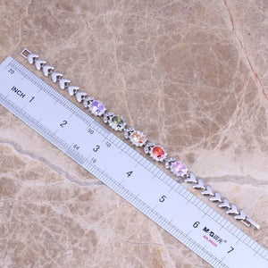 Multicolor Brown Morganite Silver Chain Bracelet 7 inch