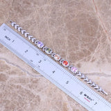 Multicolor Brown Morganite Silver Chain Bracelet 7 inch
