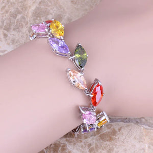 Multicolor Multigem Silver Plated Link Chain Bracelet 7 - 8 inch