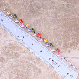 Multicolor Multigem Silver Plated Link Chain Bracelet 7 - 8 inch