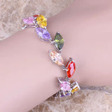 Multicolor Multigem Silver Plated Link Chain Bracelet 7 - 8 inch